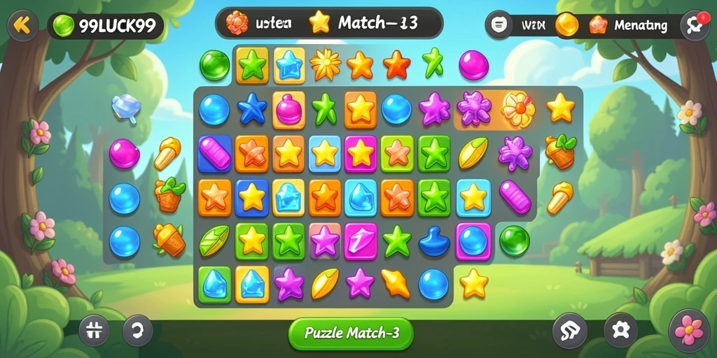 Tampilan antarmuka dan fungsi menarik dari game Puzzle Match-3.
