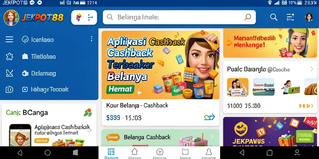 Tampilan utama aplikasi JEKPOT88 dengan fitur cashback yang menarik.