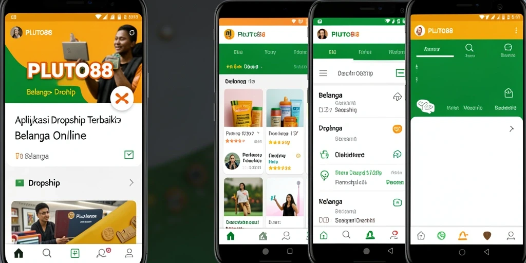 Tampilan antarmuka pengguna aplikasi PLUTO88 untuk bisnis Dropship.