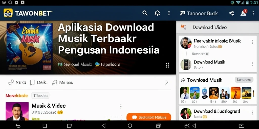 Antarmuka TAWONBET dengan berbagai pilihan Download Musik.