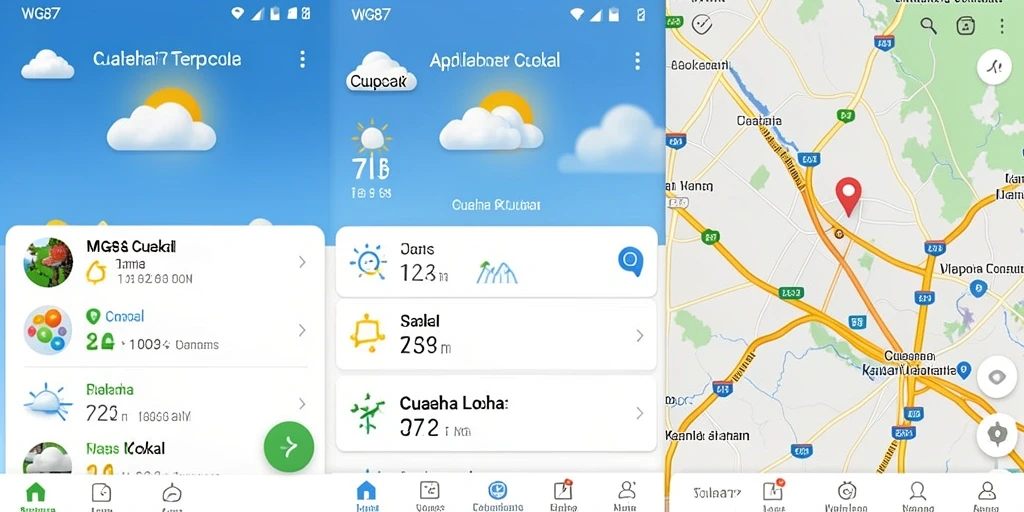 Tampilan antarmuka aplikasi WG87 dengan fitur cuaca lokal.