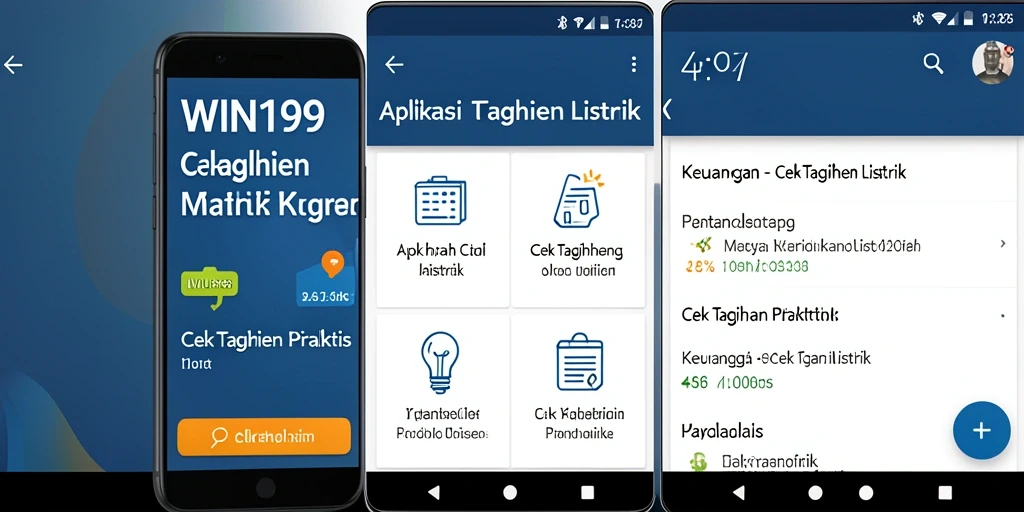 Screenshot aplikasi WIN199 menampilkan fitur cek tagihan listrik.