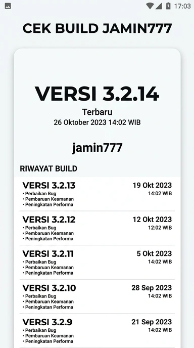Riwayat Versi Jamin777 untuk Pengguna Android